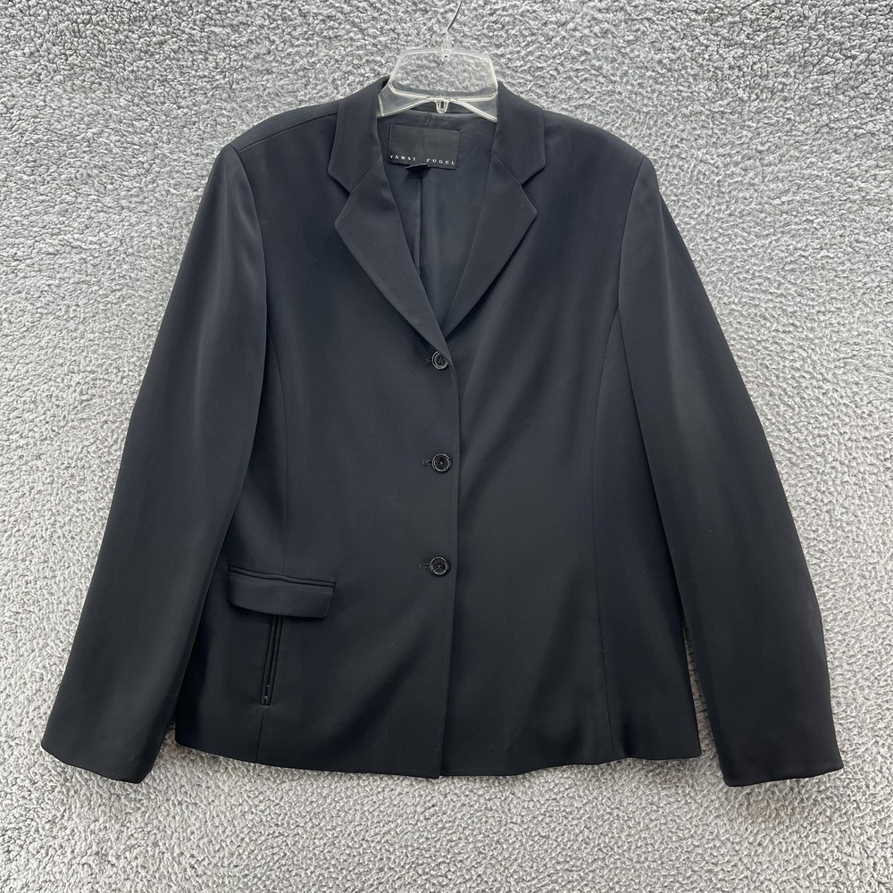 Yansi Fugel Blazer Women 14 Black Microfiber Lined Business Career Jacket Office
